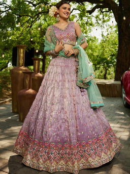 Panchhi - Lavender Tissue Sequined Embroidery Semi-Stitched Lehenga with Choli and Dupatta