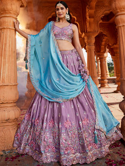 Panchhi - Lavender Georgette Sequins Embroidery Semi-Stitched Lehenga with Choli and Dupatta
