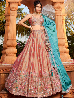 Panchhi - Nude Georgette Sequins Embroidery Semi-Stitched Lehenga with Choli and Dupatta