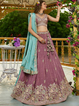 Panchhi - Rose Gold Chinnon Sequined Embroidery Semi-Stitched Lehenga with Choli and Dupatta
