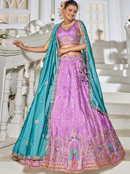Panchhi - Lavender Tissue Sequined Embroidery Semi-Stitched Lehenga with Choli and Dupatta