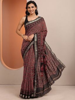 Libas - Maroon Silk Blend Woven Saree with Unstitched Blouse Piece