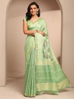 Libas - Green Silk Blend Woven Saree with Unstitched Blouse Piece