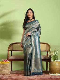 MEENA BAZAAR - Beige Art Silk Woven Saree with Unstitched Blouse Piece