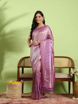 MEENA BAZAAR - Lavender Art Silk Woven Saree with Unstitched Blouse Piece