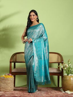 MEENA BAZAAR - Aqua Art Silk Woven Saree with Unstitched Blouse Piece