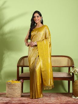 MEENA BAZAAR - Mustard Art Silk Woven Saree with Unstitched Blouse Piece