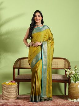 MEENA BAZAAR - Green Art Silk Woven Saree with Unstitched Blouse Piece