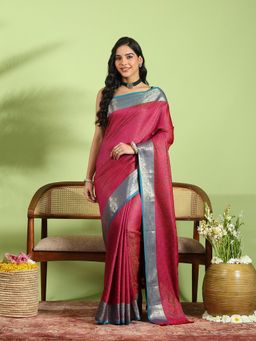 MEENA BAZAAR - Magenta Art Silk Woven Saree with Unstitched Blouse Piece