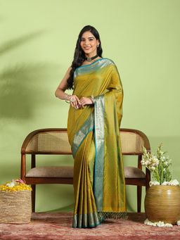 MEENA BAZAAR - Green Art Silk Woven Saree with Unstitched Blouse Piece