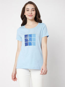 VERO MODA - Women Graphic Print Casual Light Blue T-Shirt