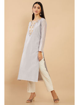 Soch - Grey Chanderi Solid Straight Fit Kurta