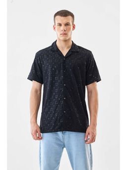 Snitch - Black Textured Half Sleeves Regular Casual Shirt for Men