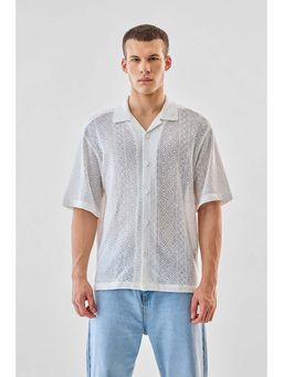 Snitch - White Crochet Half Sleeves Boxy Casual Shirt for Men