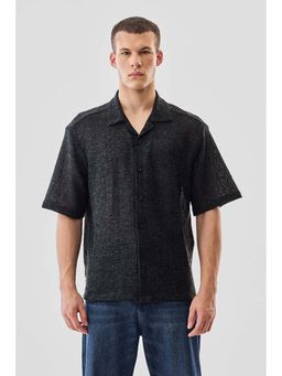 Snitch - Black Crochet Half Sleeves Boxy Casual Shirt for Men
