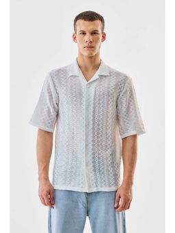 Snitch - White Textured Half Sleeves Boxy Casual Shirt for Men