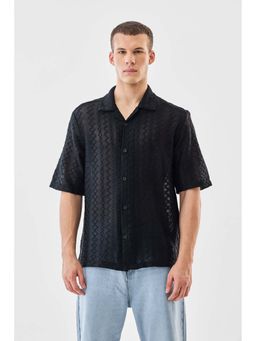 Snitch - Black Textured Half Sleeves Boxy Casual Shirt for Men