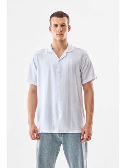 Snitch - White Self-Design Half Sleeves Boxy Casual Shirt for Men