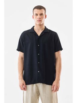 Snitch - Black Self-Design Half Sleeves Boxy Casual Shirt for Men