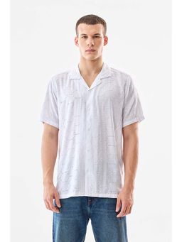 Snitch - White Self-Design Half Sleeves Boxy Casual Shirt for Men