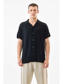 Snitch - Black Self-Design Half Sleeves Boxy Casual Shirt for Men