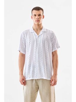 Snitch - White Self-Design Half Sleeves Boxy Casual Shirt for Men