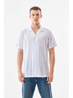 Snitch - White Self-Design Half Sleeves Boxy Casual Shirt for Men