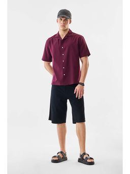Snitch - Burgundy Solid Half Sleeves Boxy Casual Shirt for Men