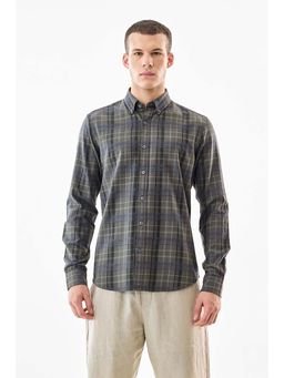 Snitch - Olive Plaid Full Sleeves Slim Casual Shirt for Men