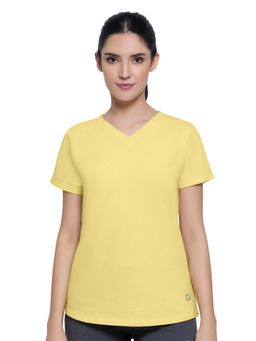 Amante - Solid V-neck Short Sleeves T-shirt - Yellow
