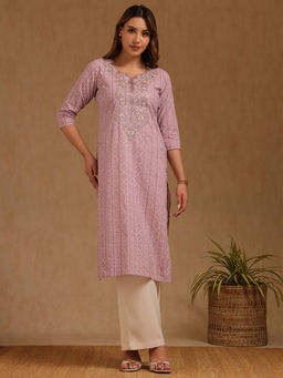 Soch - Womens Powder Blue Cotton Slub Print Kurta