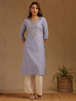 Soch - Womens Mauve Cotton Slub Print Kurta