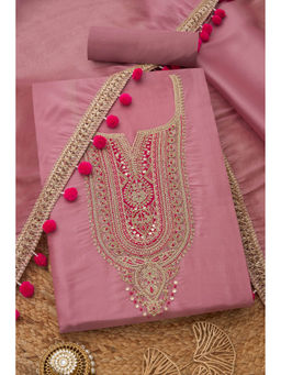 Soch - Womens Blush Pink Tissue Embroidered Unstiched Dress Material with Mirror