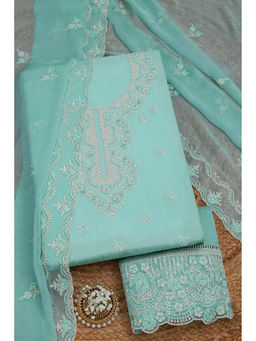 Soch - Womens Lavender Organza Floral Unstitched Kurta with Unstitched Bottom and Dupatta