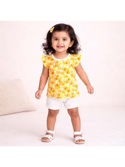 Blumbuds - Yellow Girls Lemon Print Cotton Top