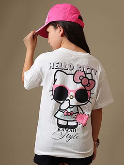Kidsville - Official Hello Kitty Graphic Relaxed Fit Crinkle T-shirt-White