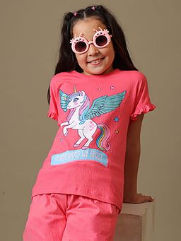 Kidsville - Unicorn We Trust Graphic Relaxed Fit Crinkle T-shirt-Pink