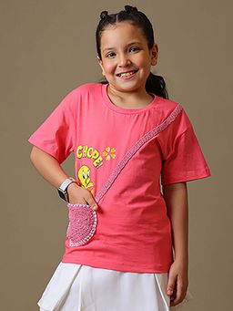 Kidsville - Official Looney Tunes Chope Relaxed T-shirt With Crochet Sling Pocket-Pink