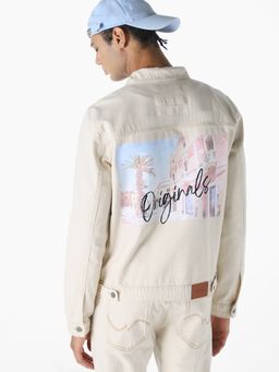 Jack & Jones - Men Beige Printed Denim Jacket