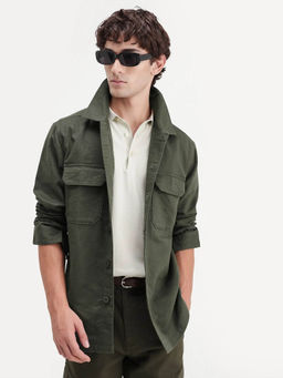 Rare Rabbit - Olive Relaxed Fit Double Cloth Over Shacket