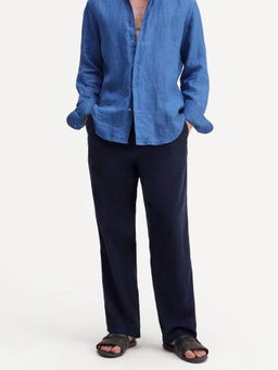 Rare Rabbit - Blue Straight Fit Corduroy Trousers with Drawstring