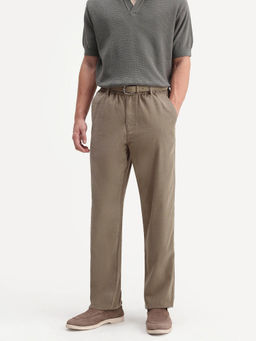 Rare Rabbit - Beige Straight Fit Corduroy Trousers with Drawstring