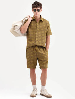 Rare Rabbit - Mustard Geometric Print Drawstring Shorts