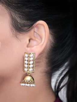 Yellow Chimes - Gold-Plated and White Classic Jhumkas Earrings