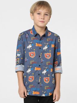 Jack & Jones Junior - Boys Blue Graphic Print Full Sleeves Shirt