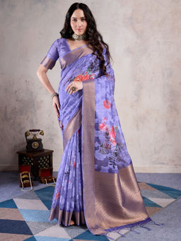 Sareemall - Lavender Organza Woven Saree with Unstitched Blouse