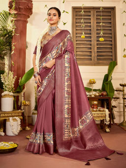 Sareemall - Rose Gold Tussar Silk Woven Saree with Unstitched Blouse