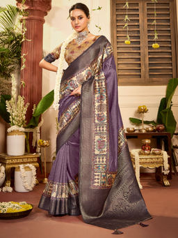 Sareemall - Purple Tussar Silk Woven Saree with Unstitched Blouse