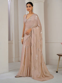 Sareemall - Cream Silk Embellished Saree with Unstitched Blouse