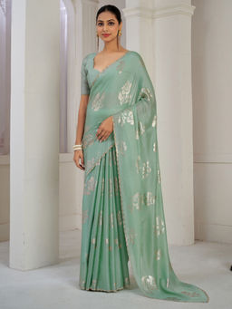 Sareemall - Turquoise Silk Embellished Saree with Unstitched Blouse